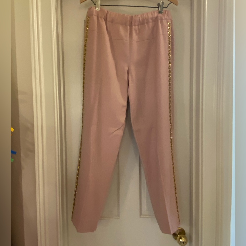 JCrew Collection rose pink with gold trim wool pull on trousers (fully lined).